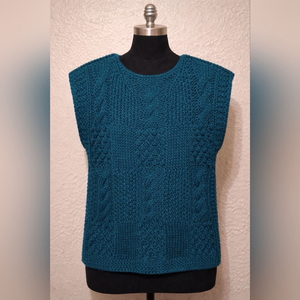 Pure Eclipse Teal Cable Knit Sweater Vest | Size S | Chunky Knit Cozy Layering
